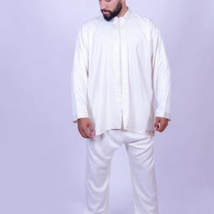 Moroccan Gabardine Jabador Set for Men | White & Gold Nikkah Thobe | Groom Outfit | Eid Wedding Traditional Wear