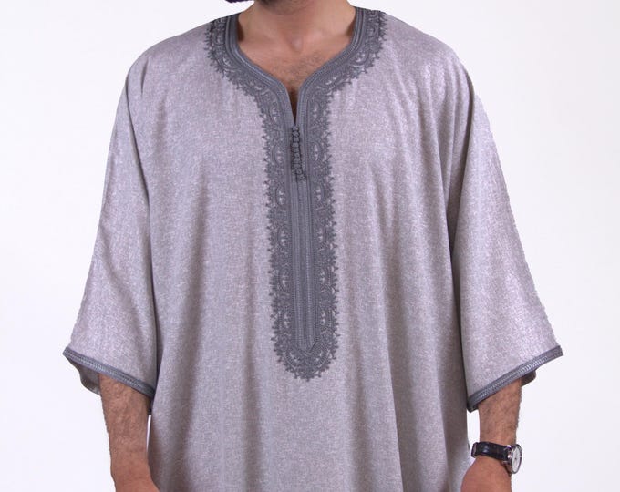 Moroccan Thobe for men Linen Grey medina