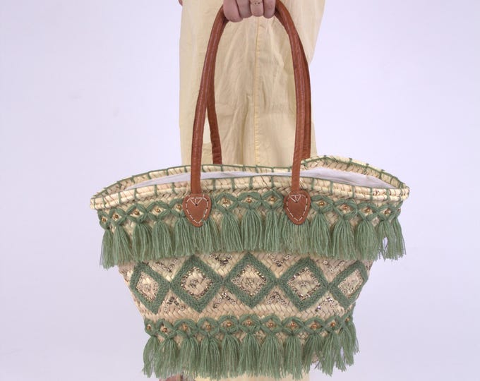 Handwoven Straw Tote with Tassels
