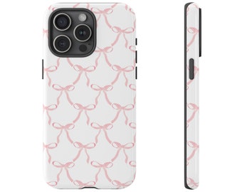 Coquette Bows White & Pink Preppy Phone Case, Cute Trendy Aesthetic, iPhone 15 14 13 12 Pro Max 8 Plus X, Samsung Galaxy S24 S23 Ultra