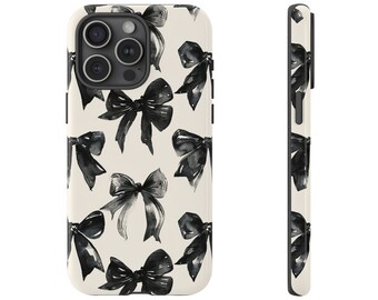 Coquette Black Bows Preppy telefoonhoesje, aquarel schattig trendy esthetiek, iPhone 15 14 13 12 Pro Max 8 Plus X, Samsung Galaxy S24 S23 Ultra