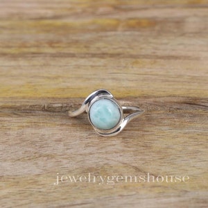 Natural Larimar Ring, 925 Sterling Silver Ring, Round Gemstone Ring, Minimalist Jewelry, Dominican Republic Ring, Handmade Gift Jewelry