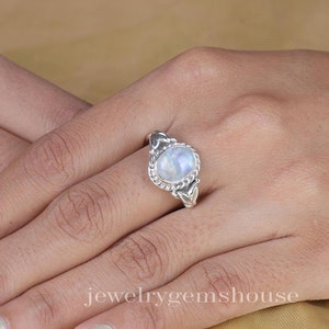 Rainbow Moonstone Ring, 925 Sterling Silver Ring, June Birthstone, Oval Gemstone Ring, Engagement Ring, Boho Ring, All Ring Size Available