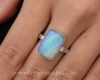 Ethiopian Opal Ring, 925 Sterling Silver Ring, Rectangular Shape Ring, Handmade Jewelry, Vintage Ring, All Ring Size Available