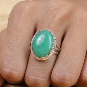 Natural Chrysoprase Ring, Sterling Silver Ring, Oval Gemstone Ring, Handmade Ring, 925 Silver Ring, Statement Ring, Boho Ring, Gift for Her
