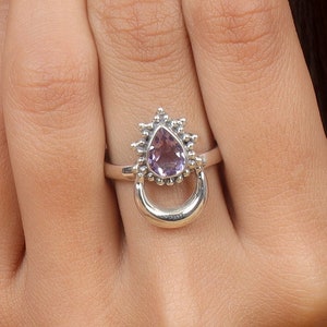 Natural Amethyst Ring, 925 Sterling Silver Ring, Adjustable Ring, Boho Ring, Vintage Ring, Handmade Ring, Gift for Her, Silver Amethyst Ring
