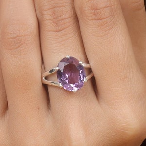 Amethyst Ring, 925 Sterling Silver Ring, Oval Amethyst Ring, Handmade Ring, Women Ring, Promise Ring, Engagement Ring, Amethyst Silver Ring