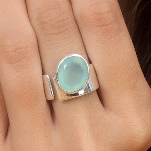 Natural Chalcedony Ring, Sterling Silver Ring, Oval Ring, 925 Silver Ring, Wide Band Ring, Statement Ring, Handmade Ring, Gemstone Ring