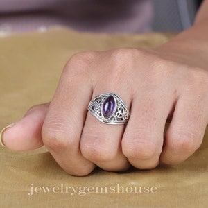 Amethyst Ring, 925 Sterling Silver Ring, February Birthstone, Purple Gemstone Ring, Marquise Stone Ring, Crystal Jewellery, Engagement Ring