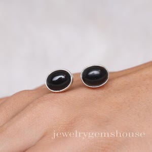 Natural Black Onyx Stud Earrings, 925 Sterling Silver Studs, December Birthstone Jewelry, Handmade Studs, Stone Sourced from Brazil