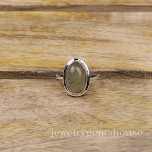 Prehnite Ring, 925 Sterling Silver Ring, Oval Shaped Ring, Green Gemstone Ring, Handmade Silver Ring, Bohemian Jewelry, Wedding Gift for Her
