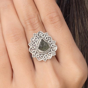 Genuine Moldavite Ring, 925 Sterling Silver Ring, Raugh Gemstone Ring, Handmade Ring, Hippie Jewelry, Statement Ring, Christmas Gift