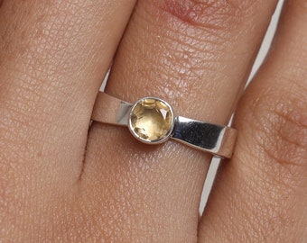 Citrine Ring, 925 Sterling Silver Ring, Round Gemstone Ring, November Birthstone Ring, Minimalist Jewellery, Handmade Ring, Gift for Her