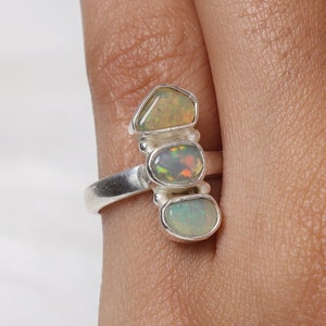 Raw Ethiopian Opal Ring, 925 Sterling Silver Ring, Gemstone Ring, October Birthstone Ring, Handmade Statement Ring, Women Silver Jewelry