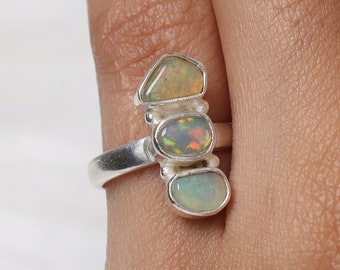 Raw Ethiopian Opal Ring, 925 Sterling Silver Ring, Gemstone Ring, October Birthstone Ring, Handmade Statement Ring, Women Silver Jewelry