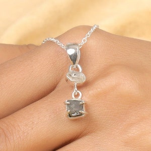 Natural Moldavite Pendant, Herkimar Diamond Pendant, 925 Sterling Silver Pendant, Gift for Her, Tektite Pendant, Genuine Moldavite Pendant