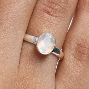 Rainbow Moonstone Ring, 925 Sterling Silver Ring, Cut Gemstone Ring, June Birthstone Ring, Handmade Silver Jewelry Ring, Daily Wear Ring
