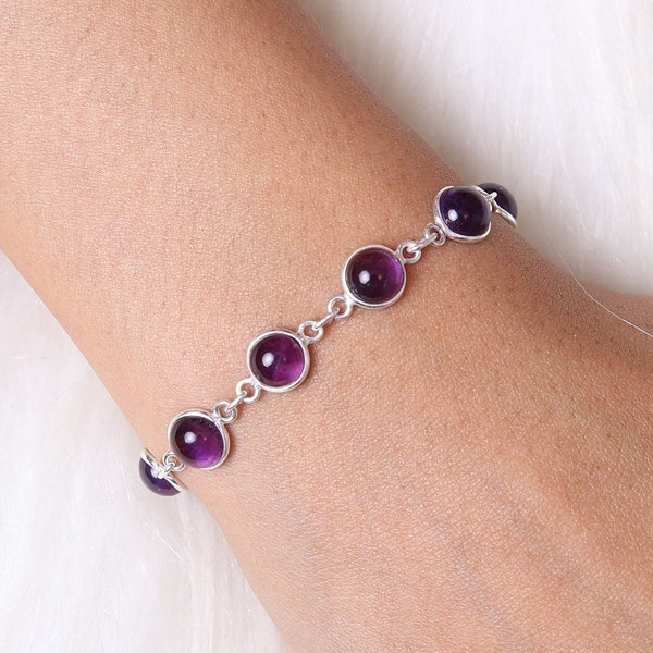 Amethyst Bracelet, 925 Sterling Silver Bracelet, February Birthstone Bracelet, Gemstone Jewelry, Handmade Bracelet, Birthday Gift For Her