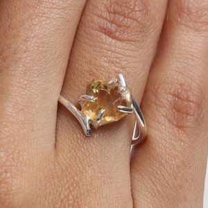 Raw Citrine Ring, 925 Sterling Silver Ring, November Birthstone, Raw Gemstone Ring, Ring for Girls, Handmade Jewelry, Best Friend Gift Ring