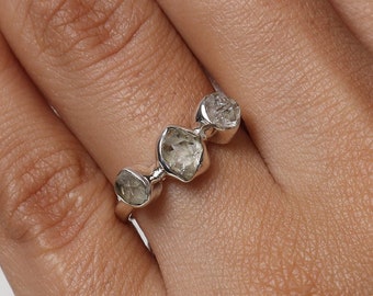 Raw Herkimer Diamond Ring, 925 Sterling Silver Ring, Gemstone Ring, Ring for Women, Handmade Silver Jewelry, Half Eternity Ring, Gift Ring