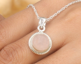 Rose Quartz Pendant, Gemstone Pendant, Solid 925 Sterling Silver Pendant, Handmade Pendant, Dainty Pendant, Minimalist Pendant, Gift for Her