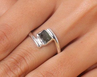 Moldavite Ring, 925 Sterling Silver Ring, Genuine Moldavite Ring, Rough Moldavite Ring, Everyday Ring, Gift for Her, Moldavite Silver Ring