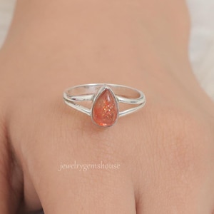 Sunstone Ring, 925 Sterling Silver Ring, Pear Gemstone Ring, Minimalist Silver Jewelry, Bohemian Ring, Handmade Ring, Birthday Gift for Her
