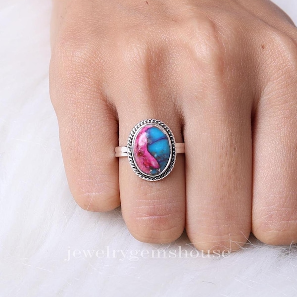 Auster Türkis Ring, 925 Sterling Silber Ring, Oval Edelstein Ring, handgemachter Türkis Ring, Frauen Silber Schmuck, Geburtstagsgeschenk für Sie