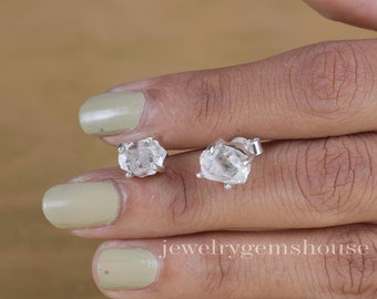 Raw Herkimer Diamond Studs Earring, 925 Sterling Silver Earrings, Diamond Crystal Studs, Rough Stone Earrings, Stone Sourced from New York