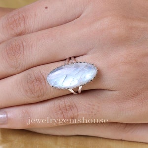 Rainbow Moonstone Ring, 925 Sterling Silver Ring, Oval Shaped Ring, Women Ring, Statement Ring, June Birthstone Ring, Moonstone Jewelry