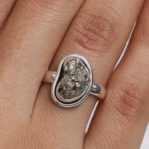 Raw Pyrite Ring, 925 Sterling Silver Ring, Rough Gemstone Ring, Women Ring, Handmade Silver Jewelry, Bohemian Ring, Wedding Gift for Her