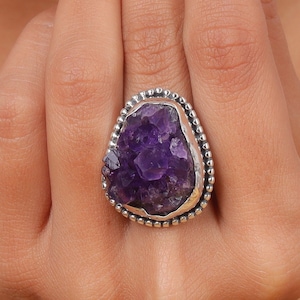 Amethyst Druzy Ring, 925 Sterling Silver Ring, Handmade Ring, Healing Crystal Ring, February Birthstone, Silver Amethyst Ring