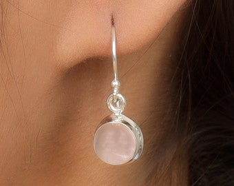 Rose Quartz Earrings, 925 Sterling Silver Earrings, Drop Earrings, Minimalist Earrings, Gemstone Earrings, Dainty Earrings, Gift for Her