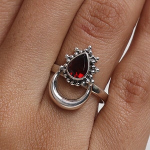 Cut Garnet Ring, 925 Sterling Silver Ring, January Birthstone Ring, Gemstone Ring, Boho Handmade Jewellery, Hippie Ring, Wedding Gift