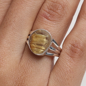 Golden Rutile Quartz Ring, 925 Sterling Silver Ring, April Birthstone Ring, Gemstone Silver Ring, Handmade Jewelry Ring, Anniversary Gift