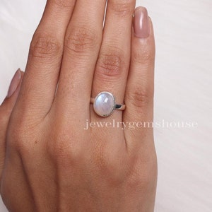 Rainbow Moonstone Ring, 925 Sterling Sliver Ring, Oval Shaped Ring, Gemstone Ring, Handmade Jewelry Ring, Boho Ring, Birthday Gift for Her