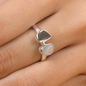 Moldavite Ring, Ethiopian Opal Ring, 925 Sterling Silver Ring, Gemstone Ring, Genuine Moldavite Ring, Opal Ring, Silver Ring, Handmade Ring