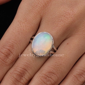 Ethiopian Opal Ring, 925 Sterling Silver Ring, Boho Handmade Ring, Statement Jewelry, Spilt Band Ring, Personalized Gift For Her