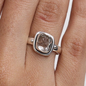 Raw Herkimer Diamond Ring, 925 Sterling Silver Ring, Rough Gemstone Ring, Women Silver Ring, Boho Handmade Jewelry, Birthday Gift for Her