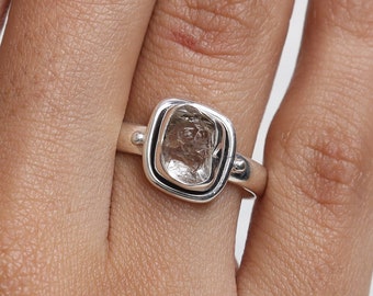 Ruwe Herkimer-diamantenring, 925 sterlingzilveren ring, ruwe edelsteenring, dameszilveren ring, handgemaakte boho-sieraden, verjaardagscadeau voor haar