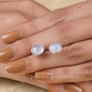 Rainbow Moonstone Stud Earrings, 925 Sterling Silver Earrings, June Birthstone, Gemstone Stud Earrings, Bohemian Earrings, Handmade Jewelry