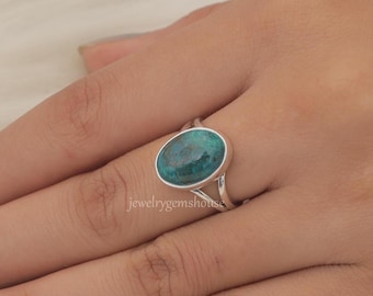 Natural Chrysocolla Ring, 925 Sterling Silver Ring, Oval Gemstone Ring, Crystal Ring, Boho Ring, Handmade Chrysocolla Jewelry, Elegant Ring,