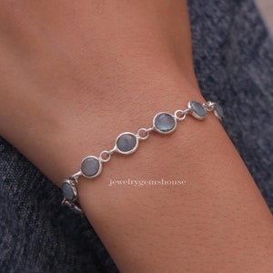 Natural Aquamarine Bracelet, 925 Sterling Silver Bracelet, March Birthstone Bracelet, Gemstone Bracelet, Handmade Jewelry, Anniversary Gift