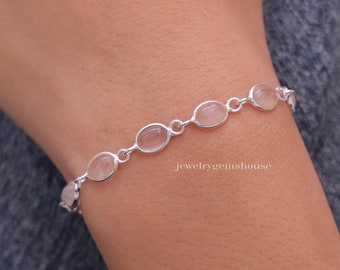 Handmade Rose Quartz Bracelet: 925 Sterling Silver Gemstone