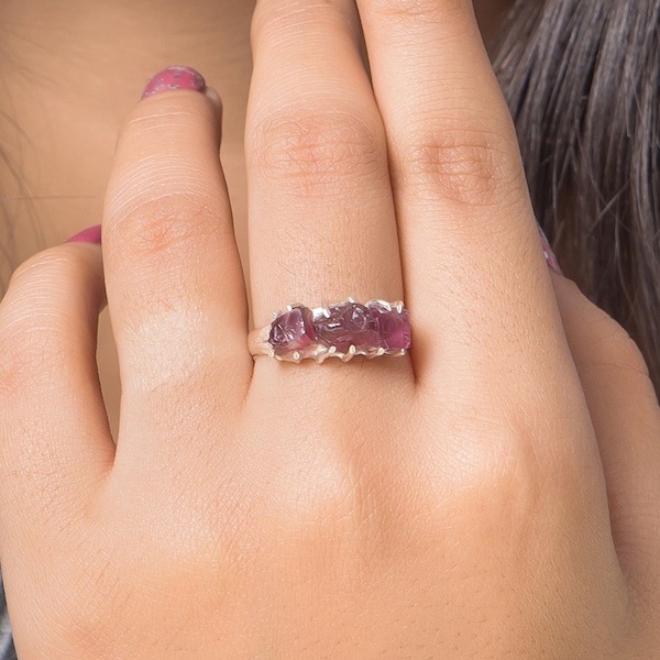 Natural Ruby Ring, Rough Gemstone Ring, Handmade Ring, Healing Stone Ring, Sterling Silver Ring, Propose Ring, Ring for Women, Raw Ruby Ring