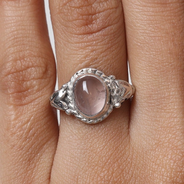 Rose Quartz Ring, 925 Sterling Silver Ring, Women Silver Ring, Gemstone Ring, Handmade Jewelry Ring, Boho Crystal Ring, Wedding Gift for Her