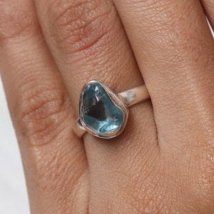 Raw Blue Topaz Ring, 925 Solid Sterling Silver Ring, Rough Gemstone Ring, November Birthstone Ring, Handmade Jewelry Ring, Gift for Her