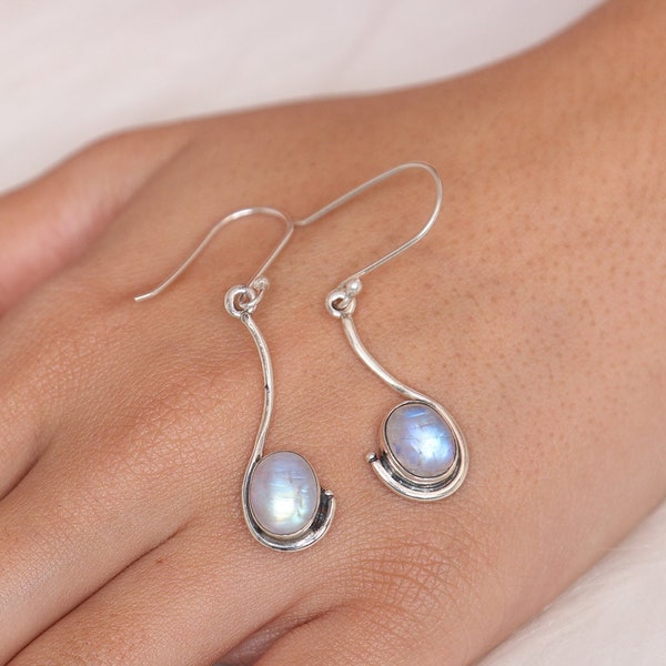 Rainbow Moonstone Earrings, 925 Sterling Silver Earrings, June Birthstone, Dangle Gemstone Earrings, Drop Silver Earrings, Handmade Jewelry