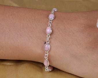 Bracciale opale rosa, braccialetto in argento sterling 925, braccialetto rosa, braccialetto fatto a mano, gioielli opali, braccialetto di pietre preziose naturali, regalo per lei