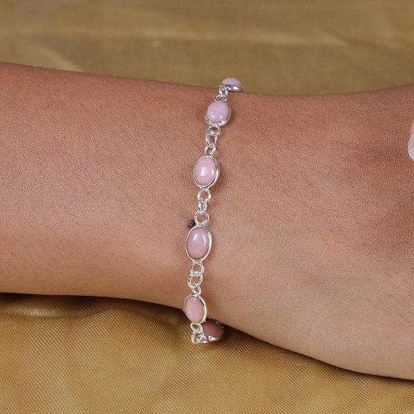 Bracelet Opale Rose, Bracelet Argent Sterling 925, Bracelet Rose, Bracelet Fait Main, Bijoux Opale, Bracelet Pierres Précieuses Naturelles, Cadeau pour Elle